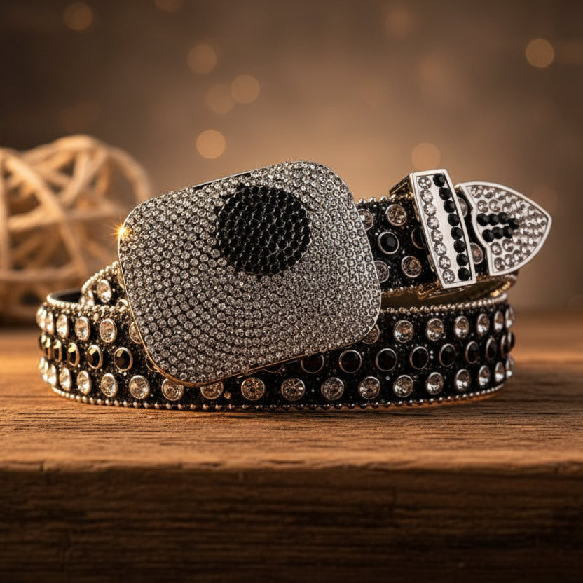 8 Ball Square Buckle Rhinestone Belt